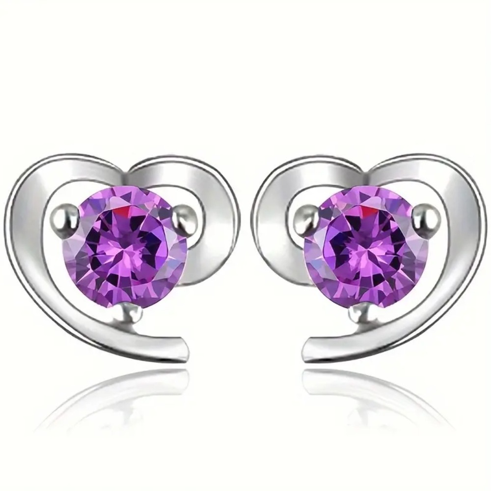 NWOT - Purple and Silver Heart Crystal Earrings